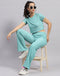 Women Blue Self Design Round Neck Half Sleeve Cords Set