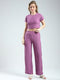 Women Purple Solid Round Neck Half Sleeve Cords Set
