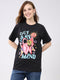 Women Black Printed Round Neck Half Sleeve Top