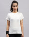 Women White Self Design Round Neck Half Sleeve Top