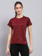 Women Maroon Printed Round Neck Half Sleeve Top