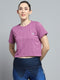 Women Purple Solid Round Neck Half Sleeve Top