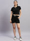 Women Black Solid Round Neck Half Sleeve Cords Set
