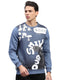 Men Blue Printed Round Neck Full Sleeve Sweatshirt