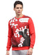 Men Red Printed Round Neck Full Sleeve Sweatshirt