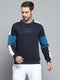 Men Navy Blue Printed Round Neck Full Sleeve Sweatshirt