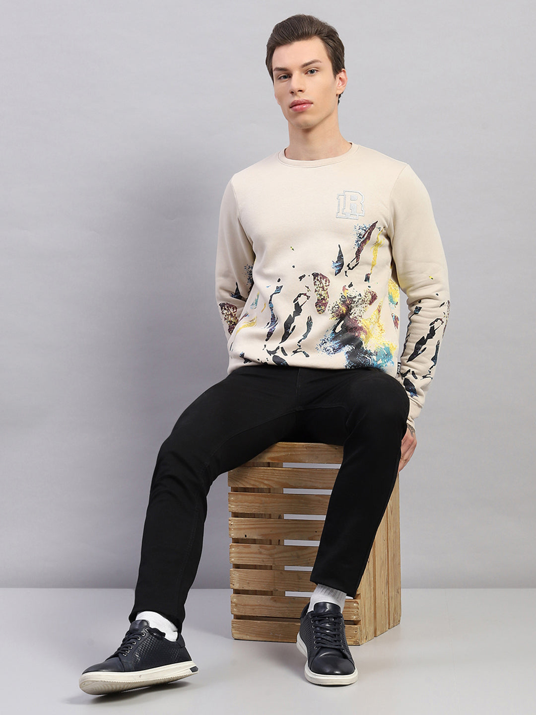 Buy Men Beige Printed Round Neck Full Sleeve Sweatshirt Online in India Rock Rockit