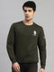 Men Olive Printed Round Neck Full Sleeve Sweatshirt