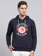 Men Navy Blue Printed Hooded Full Sleeve Sweatshirt