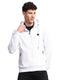 Men White Self Design Hooded Full Sleeve Sweatshirt