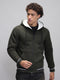 Men Olive Solid Hooded Full Sleeve Sweatshirt