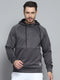 Men Grey Solid Hooded Full Sleeve Sweatshirt