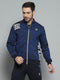 Men Navy Blue Printed Mock Neck Full Sleeve Sweatshirt