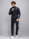 Men Navy Blue Solid Mock Neck Full Sleeve Winter Tracksuit