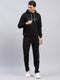 Men Black Printed Hooded Full Sleeve Winter Tracksuit