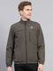 Men Olive Solid Mock Neck Full Sleeve Jacket