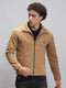 Men Camel Brown Solid Collar Full Sleeve Jacket