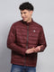 Men Maroon Solid Mock Neck Full Sleeve Jacket