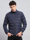 Men Navy Blue Solid Mock Neck Full Sleeve Heating Jacket