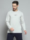 Men Grey Printed Round Neck Full Sleeve Winter T-Shirt