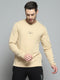Men Beige Printed Round Neck Full Sleeve Winter T-Shirt