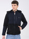 Men Navy Blue Solid Hooded Full Sleeve Reversible Jacket