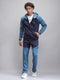 Men Navy Blue Printed Hooded Full Sleeve Winter Tracksuit