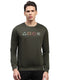 Men Olive Printed Round Neck Full Sleeve Sweatshirt