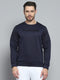 Men Navy Blue Printed Round Neck Full Sleeve Sweatshirt