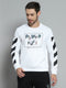 Men White Printed Round Neck Full Sleeve Sweatshirt