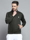 Men Olive Solid Mock Neck Full Sleeve Sweatshirt