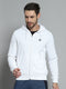 Men White Printed Hooded Full Sleeve Sweatshirt