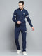 Men Navy Blue Printed Mock Neck Full Sleeve Winter Tracksuit
