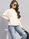 Women Beige Printed Round Neck Full Sleeve Sweatshirt
