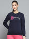 Women Navy Blue Printed Round Neck Full Sleeve Sweatshirt