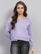 Women Purple Printed Round Neck Full Sleeve Sweatshirt