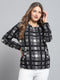 Women Black Self Design Round Neck Full Sleeve Sweatshirt