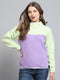 Women Purple & Green Self Design Mock Neck Full Sleeve Sweatshirt