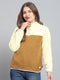 Women Brown Self Design Mock Neck Full Sleeve Sweatshirt