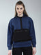 Women Navy Blue Solid Hooded Full Sleeve Sweatshirt