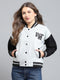 Women Grey Printed Band Collar Full Sleeve Jacket