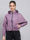 Women Purple Solid Hooded Full Sleeve Jacket