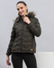 Women Olive Solid Hooded Full Sleeve Heating Jacket