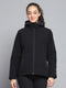 Women Black Solid Detachable Hood Full Sleeve Jacket