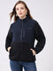 Women Navy Blue Solid Mock Neck Full Sleeve Reversible Jacket