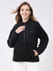Women Black Solid Mock Neck Full Sleeve Reversible Jacket