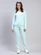 Women Blue Solid Round Neck Full Sleeve Cords set