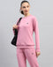 Women Pink Solid Round Neck Full Sleeve Cords set