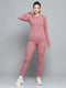 Women Peach Self Design Round Neck Full Sleeve Tracksuit
