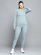 Women Green Self Design Round Neck Full Sleeve Tracksuit